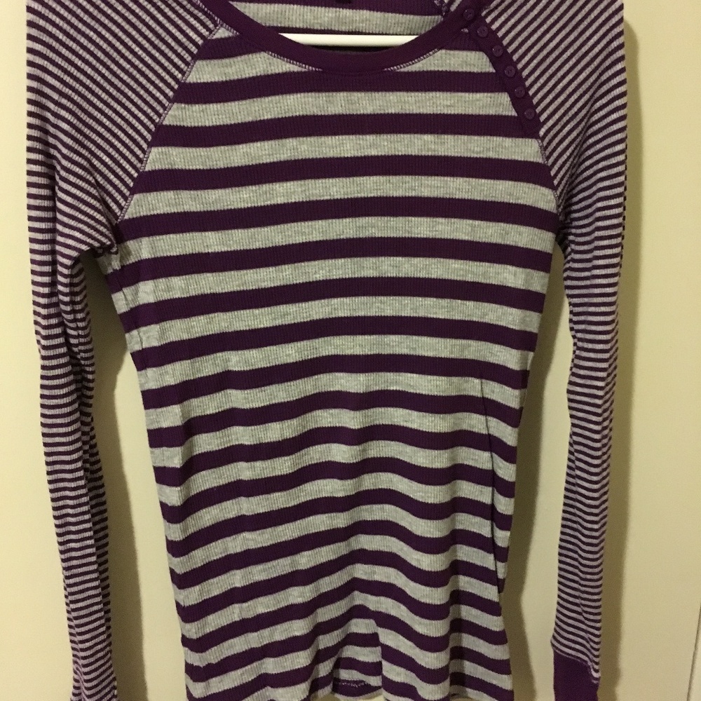 Gap long sleeve purple and grey striped shirt